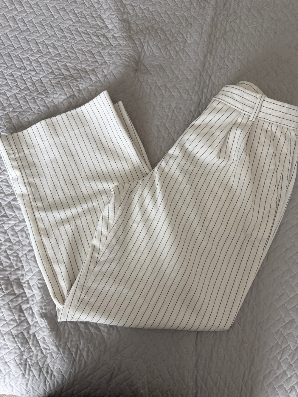 A & F ivory with black stripe, wide leg pants. Size 29 short.